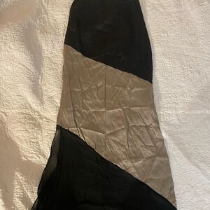 Black and Tan Asymmetrical Maxi Skirt for Work